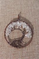 Assorted Tree of Life Gemstone Bronze 2&quot; Pendants w/chain~ Tiger Eye, Clear Quartz, Citrine, Lapis Lazuli