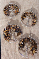 Assorted Tree of Life Gemstone Silver 2&quot; Pendants w/chain~ Tiger Eye, Tourmaline, Clear Quartz, Citrine, Rose Quartz, Amethyst