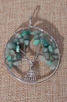 Assorted Tree of Life Gemstone Silver Pendants 2&quot; w/chain~ Aventurine, Peridot, Sodalite, Fluorite, Red Jasper, Unakite, Moonstone