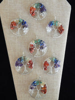 Chakra Tree of Life Gemstone Silver 2&quot; Pendants w/chain