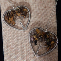 Tiger Eye Gemstone Heart Tree of Life Pendant w/chain
