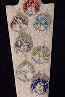 Assorted Tree of Life Gemstone Silver Pendants 2&quot; w/chain~ Aventurine, Peridot, Sodalite, Fluorite, Red Jasper, Unakite, Moonstone