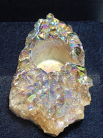 Aura Quartz Crystal Candleholder, Rainbow Aura Quartz Crystal Candleholder, Titanium Quartz Crystal Candleholder, Rainbow Quartz