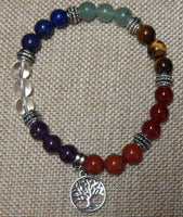 Chakra Bead Bracelet With either Tree or Merkaba Star