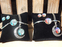 Crescent Moon Tree of Life Necklace /Bracelet / Earring Set~ Cyan or Multicolor
