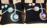 Crescent Moon Tree of Life Necklace /Bracelet / Earring Set~ Cyan or Multicolor