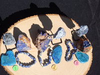Crystal Combo Corner includes Azurite rough stone, Sodalite on mini stand, Chrysocolla rough stone, Sodalite bracelet