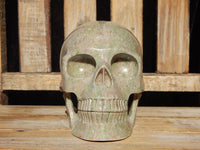 Unakite Green & Pink Crystal Carved Stone Skull 5.1"