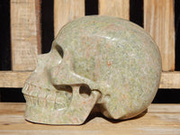 Unakite Green & Pink Crystal Carved Stone Skull 5.1"