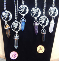 Fairy Moon Gemstone Pendants w/chain~ Clear Quartz, Rose Quartz, Amethyst, Tiger Eye, Lapis Lazuli, Black Tourmaline