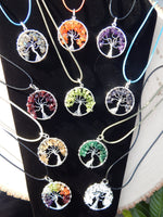Tree of Life Gemstone 1 1/2&quot; Pendants w/chain,Quartz, Amethyst, Peridot, Iolite, Citrine, Garnet, Labradorite, Aventurine, Carnelian, Chakra