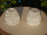 Selenite Skyscraper Tealight Candle Holder, Selenite Tealight Holder, Selenite Candle Tealight Holder, Selenite Candle Holder Skyscraper