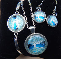 Crescent Moon Tree of Life Necklace /Bracelet / Earring Set~ Celtic Blue
