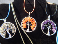 Tree of Life Gemstone 1 1/2&quot; Pendants w/chain,Quartz, Amethyst, Peridot, Iolite, Citrine, Garnet, Labradorite, Aventurine, Carnelian, Chakra