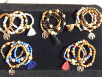 Wooden Bead Bracelet Sets~ White, Black, Red, Blue, Brown