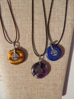 Tree of Life Gemstone Circle Pendants w/chain,Tiger Eye, Fluorite, Lapis Lazuli