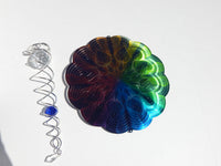 Mandala Sun Burst Kinetic 3D 12&quot; Metal Outdoor Garden Decor Wind Spinner Set, Mandala Sun Burst Wind Spinner w/battery motor & tail