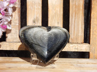 Silver Sheen Obsidian Heart Stone, Obsidian Silver Sheen Heart, Silver Sheen Heart Stone