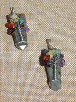 Chakra Tree of Life Flat Point Labradorite Pendant w/chain