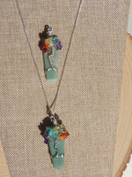 Chakra Tree of Life Flat Point Green Aventurine Pendant w/chain
