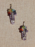 Chakra Tree of Life Flat Point Fluorite Pendant w/chain