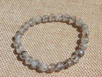 Rutilated Quartz Bead Bracelet, Quartz Rutilated White Bead Bracelet