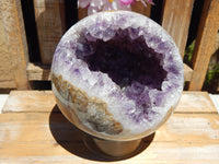 Amethyst Crystal Geode Open Mouth Sphere, Crystal Amethyst Sphere, Open Mouth Amethyst Sphere