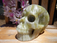 Green Chinese Picasso Crystal Stone Carved Stone Skull 5&quot;