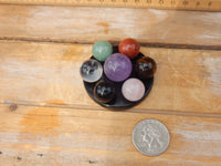 Chakra Crystal Polished Sphere Set w/7 Star Stand, Crystal Chakra Sphere Set with 7 Star Plate, Star Plate with Chakra Polished Sphere Set