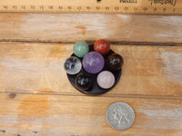 Chakra Crystal Polished Sphere Set w/7 Star Stand, Crystal Chakra Sphere Set with 7 Star Plate, Star Plate with Chakra Polished Sphere Set