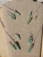 Green Aventurine Wire Wrapped Point Necklace & Earring Set, Wire Wrapped Green Aventurine Point Jewelry set
