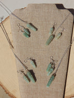 Green Aventurine Wire Wrapped Point Necklace & Earring Set, Wire Wrapped Green Aventurine Point Jewelry set
