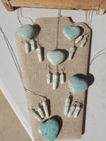 Amazonite Wire Wrapped Point Necklace, Earring & Heart Set, Wire Wrapped Amazonite Point Jewelry set with heart stone