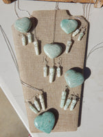 Amazonite Wire Wrapped Point Necklace, Earring & Heart Set, Wire Wrapped Amazonite Point Jewelry set with heart stone