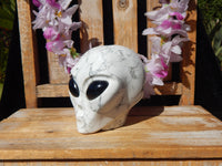 Howlite Crystal Carved Stone Alien 4.1&quot;, Crystal Howlite Alien, Howlite Stone Alien, Carved Howlite Crystal Alien