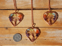 Rose Gold Heart Tree of Life Gemstone Pendants w/chain