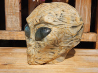 Bamboo Leaf Stone Carved Stone Alien 4.1&quot;, Crystal Bamboo Leaf Stone Alien, Bamboo Leaf Alien, Carved Bamboo Leaf Stone Crystal Alien