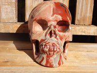 A++ Red Jasper Crystal Carved Stone Skull 5&quot;, Crystal Red Jasper Skull, Carved Red Jasper Skull, Crystal Carved Red Jasper Stone Skull