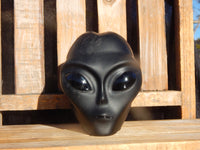 Black Obsidian Crystal Carved Stone Alien 4.1&quot;,Obsidian Carved Crystal Alien, Matte Obsidian Alien w/ Polished Obsidian Eyes, Black Obsidian