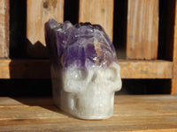 Chevron Amethyst Crystal Carved Stone Skull Cluster, Amethyst Chevron Crystal Carved Skull, Chevron Amethyst Skull, Crystal Amethyst Chevron