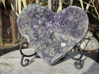 Amethyst Crystal Cluster Heart Geode W/Stand