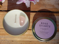 Rose Quartz Crystal Soy Candle Tin, Candle Crystal Rose Quartz, Gemstone Candle, Crystal Candle Rose Quartz, White Floral, Sea Salt, Vanilla