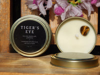 Tiger Eye Crystal Soy Candle Tin, Candle Crystal Tiger Eye, Gemstone Candle, Crystal Candle Tiger Eye, Sandalwood, Musk, Spice