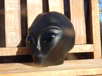 Black Obsidian Crystal Carved Stone Alien 4.1&quot;,Obsidian Carved Crystal Alien, Matte Obsidian Alien w/ Polished Obsidian Eyes, Black Obsidian