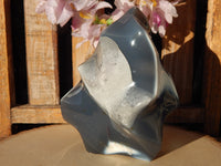 Orca Agate Crystal Polished Flame, Orca Agate Free Form Crystal Flame, Orca Agate Flame Display, Orca Agate Flame Free Form, Blue Carnelian