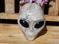 Pink Serpentine Marble Crystal Carved Stone Alien, Crystal Pink Serpentine Star Child, Pink Serpentine Crystal Alien